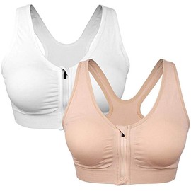 WANAYOU Women's Zip Front Sports Bra Wireless Post-Surgery Bra Active Yoga Sports Bras