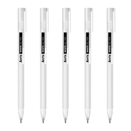 Arrtx White Gel Pens, Pack of 5, 1mm Fine Point Gel Ink Pens for Artists, Archive Ink Pens, White Highlighter for Drawing, Illustration, Sketching and Writing on Black Paper