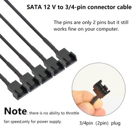 GELRHONR SATA Cooler Fan Adapter Cable，15 Pin SATA to 5 x 3 pin / 4 pin Fan Splitter Cable,15 Pin Male SATA to 3 Pin or 4 Pin Computer PC Case Fan Y Power Adapter Cable - 1.1Ft (Black- 1 to 5)