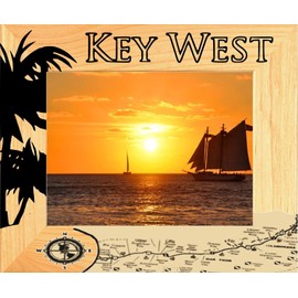 Saddle Mountain Souvenir Key West Florida with Map Laser Engraved Wood Picture Frame Landscape (5 x 7)