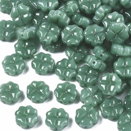 Beadthoven 50pcs Green Shamrock Clover Imitation Jade Glass Beads St. Patrick’s Day Four Leaf Clover Loose Spacers Charm Beads for DIY Bracelet Necklace Earring Lucky Jewelry Making Supplies Decor