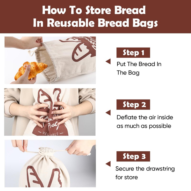 Bread Bags, 2 Pack Bread Bags Reusable Linen with Plastic