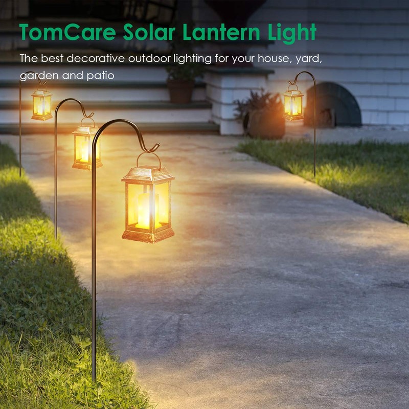 TomCare Flickering Flame Solar Lights Outdoor Metal Hanging Lantern, 2