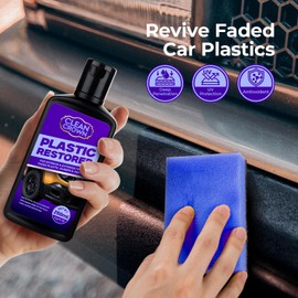 CleanCrown Plastic Restorer for Cars (8.45 fl oz), User Friendly Car Trim Restorer, Quick Plastic Trim Restorer with Free Sponge Applicator, Restores Faded Car Plastics, Bumpers & Against UV Rays