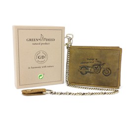 GREEN DEED Genuine Leather Men's Wallet - Large Leather Wallet - Wallet with Coin Compartment - Tri-Fold Wallet Men, motorcyclist moto motorcycle, Classic