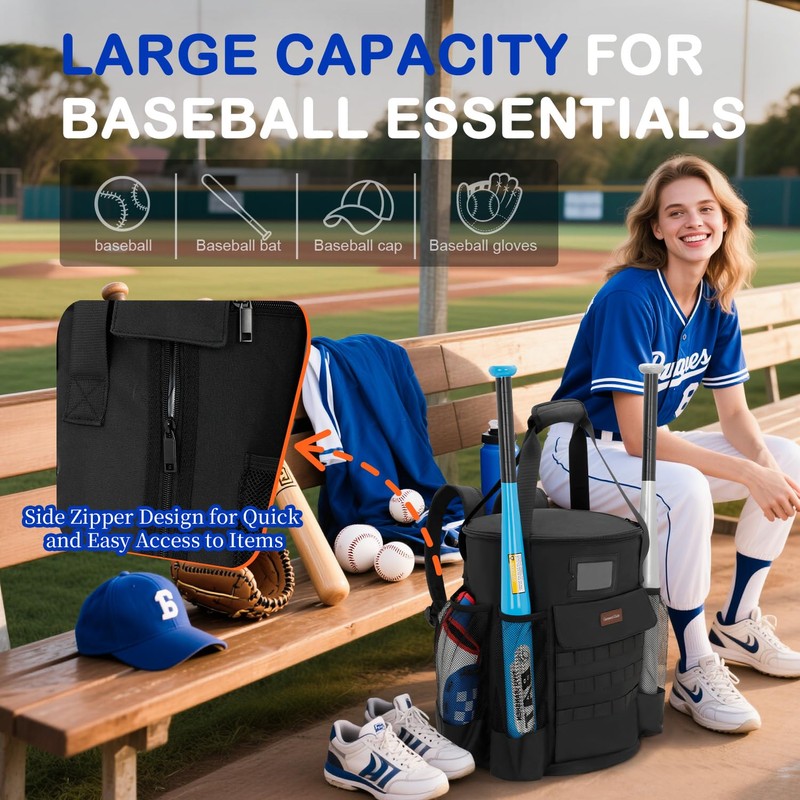 Baseball Bucket Backpack for 6 Gallon Bucket, Durable Softball Coaches