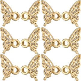 SUNNYCLUE 1 Box 10Pcs Real 18K Gold Plated Spacer Beads Butterfly Beads Bulk Micro Pave Cubic Zirconia Butterflies Rhinestone Bead Spacers Wing Charm Beads for Bracelets Jewelry Making DIY Crafts