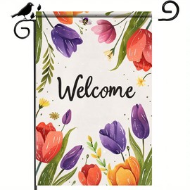 BlissYard Welcome Garden Flag 12x18 Inch Double Sided Spring Garden Flag Tulip and Bee Design Outdoor Decorative Outdoor Yard Flag Decorations for Home Spring Summer Decoration