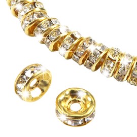 TOAOB 100 pcs 6 mm Sparkling Crystal Spacer Beads Rondelle Spacer Beads Gold Tone Crystal Rhinestone Loose Beads for Jewelry Bracelets Making Craft