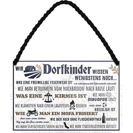 HS468 N / A Wir Dorfkinder Know Least Stich.Fire Brigade 18 x 12 cm Hanging Sign