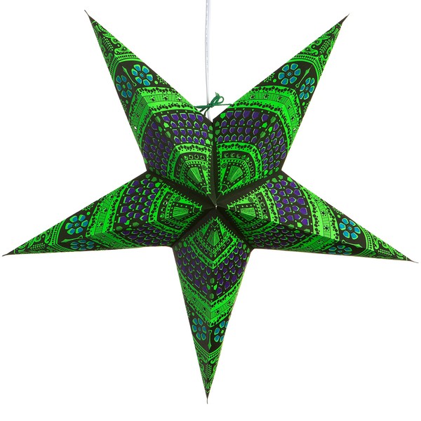 Honeycomb Bright Green Paper Star Lantern with 12 Foot Power