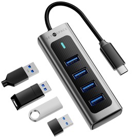 USB C Hub, High Quality SETMSPACE USB 3.0 Hub, Aluminium USB C Distributor, 4 Ports USB-C Hub, USB Hub USB C for Laptop and Tablet - Grey