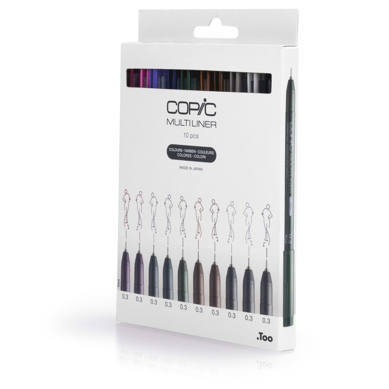COPIC Multiliner Set "Colors", 10 Fineliner Pens in Various Colours,