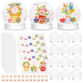 12 Set Mother's Day Glitter Snow Globe DIY Craft Kits Bulk Mother's Day Flower Clear Plastic Snow Globe Glitter Plastic Globes Happy Mothers Day Party Favor Supplies Toddler Classroom Activities Gifts