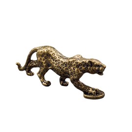 Leheybia 1 Pcs Brass Money Leopard Ornament Cheetah Statue Brass Animal Statue Leopard Statue Brass Home Decor for Desktop Decoration（Golden）
