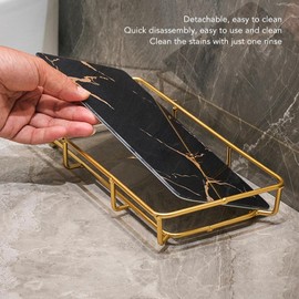 Bandeja de Tocador de Baño, Almacenamiento de Cosméticos, Bandeja Decorativa para Joyería, Organizador de Encimera Antideslizante para Dormitorio, Tocador, decoración(11x5.5x2 in-Negro)