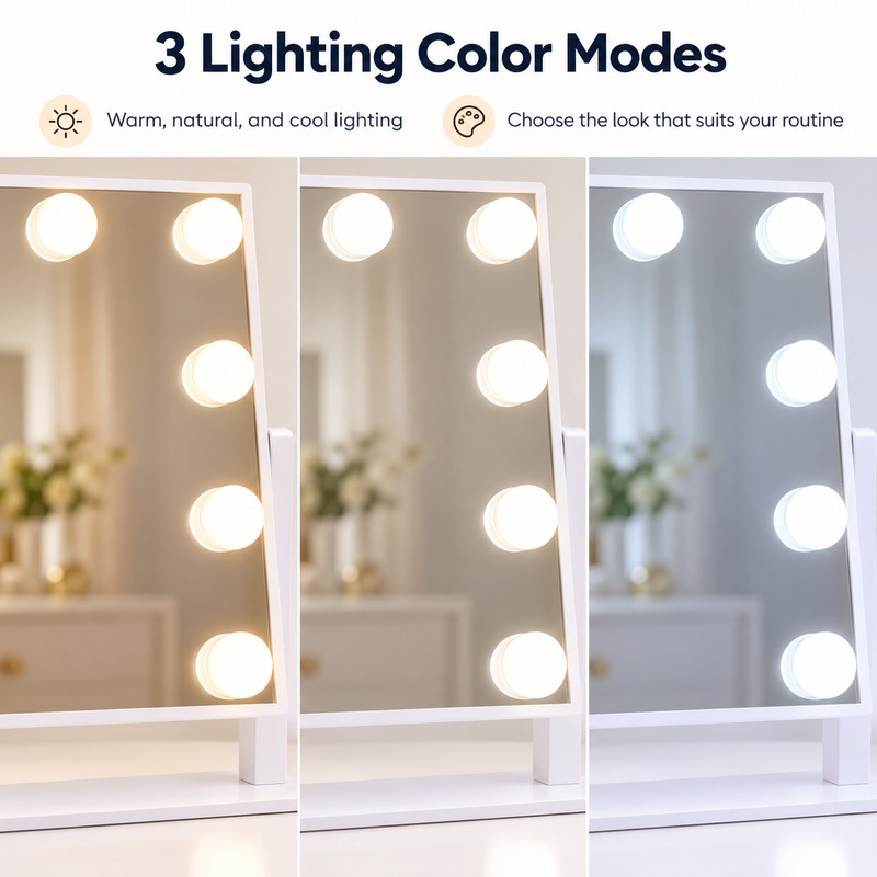 Hollywood Vanity Makeup Mirror with 9 LED Bulbs, 3 Color