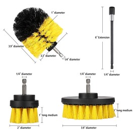 Drill Brushes Attachment Set 4Pcs Brush for Drill 1/4in Power Scrubber Brush with Extend Long Attachment Drill Scrubbing Brushes for Car Carpet Floor Bathroom Tub Kitchen Marble Ceramic Surface Yellow