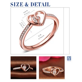 Yumilok Jewelry 925 Sterling Silver Cubic Zirconia Hollow Hearts Polished Adjustable Ring for Women/Girls, Rose Gold Plated