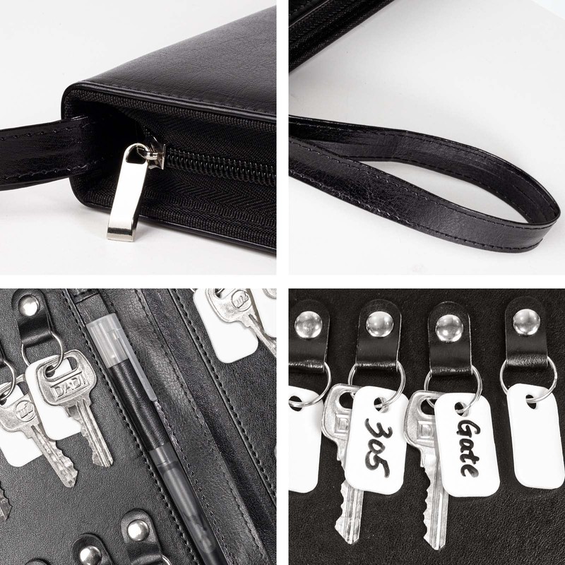 tutata Portable Zippered Key Case, Leather Key Organizer with Handle,