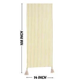Folkulture Table Runner with Tassels for Home Dining Table, Farmhouse Style Décor or Kitchen, 100% Cotton Linen, Yellow Table Runner, 14 x 108 inch
