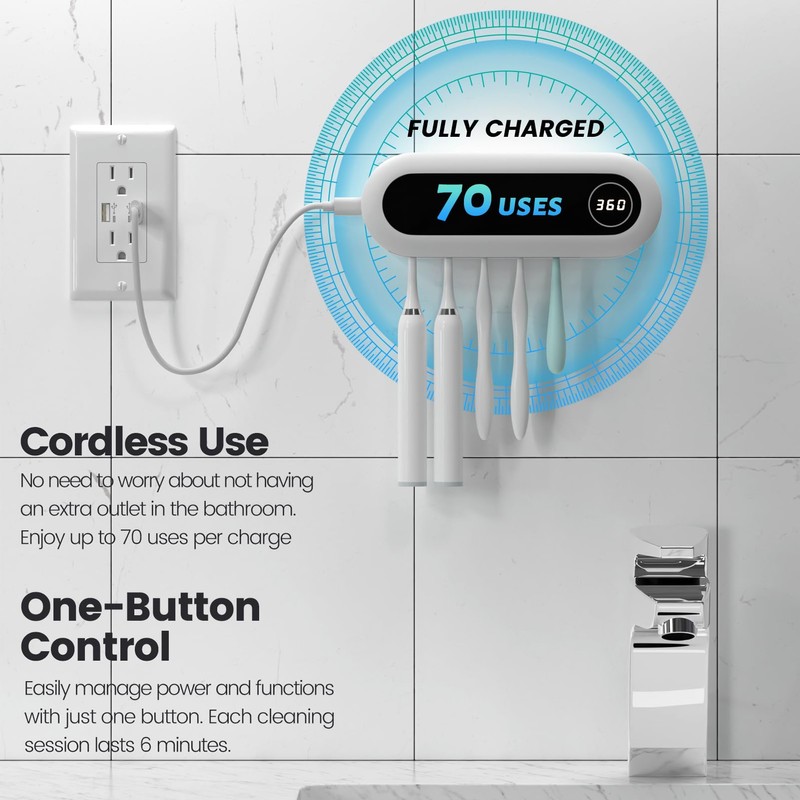 MIMORE Toothbrush Holder, 5 Toothbrush Slots & Timer Function, Cordless