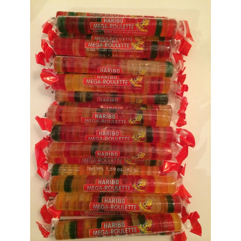 HARIBO Mega Roulette Gummy Candy Pack of 24 Fruit Flavored