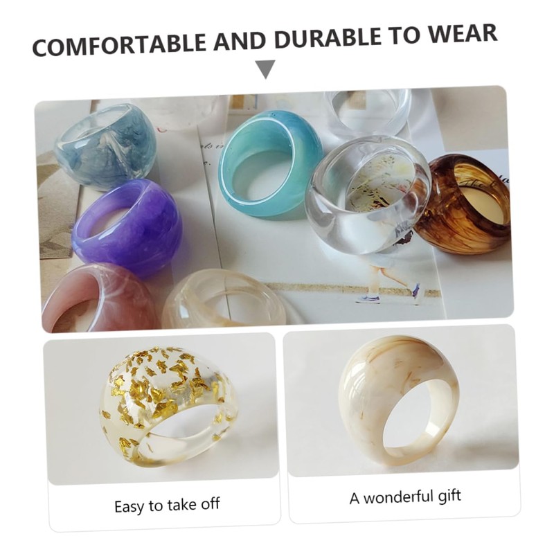 FOMIYES 9Pcs Resin Finger Ring Fashion Decor Unique Clear Rings