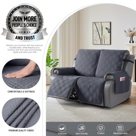 TAOCOCO 100% Waterproof Recliner Loveseat Covers 2 Seater, Split Loveseat Covers for Reclining loveseat, Non Slip Reclining Couch Cover with Double Straps for Kids, Pets(2 Seater, Dark Grey)