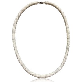Native Treasure 17" Mens and Womens Tropical Summer Beach Surfer Necklace From the Philippines, White Clam Ark Shells