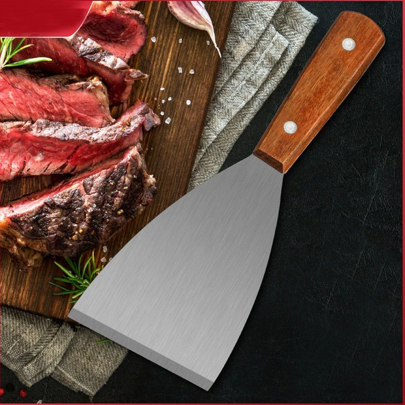 Stainless Steel Grill Scraper 2PCS, with Wooden Handle, Slant Edge,