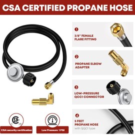 GasXpert 5FT Propane Adapter Hose with Regulator, QCC1 Gas Grill Regulator and Hose with Elbow Adapter for 17" and 22" Blackstone Tabletop Griddle and Most LP Gas Grill with 3/8'' Connect Fitting