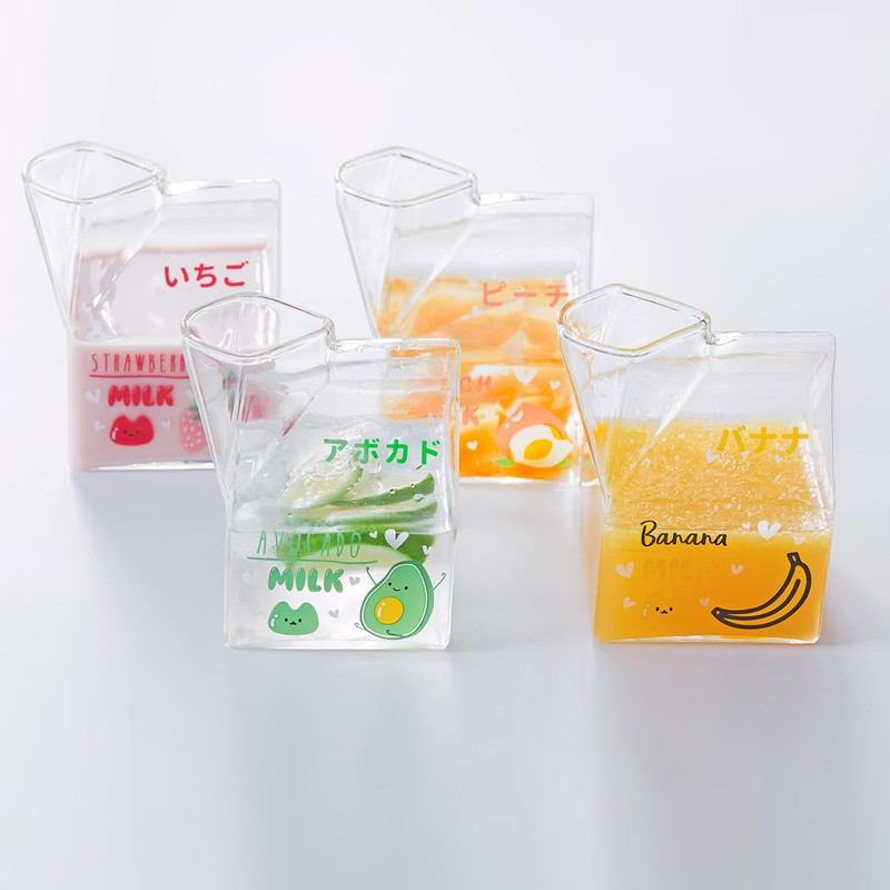 Kawaii Glass Milk Carton Cup Clear Cute Milk Cup Mini