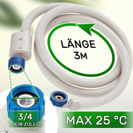 Aquastop Washing Machine and Dishwasher Hose with Length 3 m Safety Valve Diameter 3/4 Inch Water Stop Inlet Hose Max 25 °C ONIX TECH