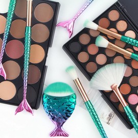 VANANA 11 PCS Mermaid Makeup Brushes Set Fish Tail Foundation Eyeshadow Eyeliner Blush Cosmetic Brush