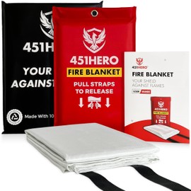451HERO Emergency Fire Blanket for Home, Kitchen, and Camping Essentials - 1 Pack - Certified Flame Retardant Fire Blankets, Fast Deployment Fire Shield, Skin-Safe, Non-Toxic Comfort Weave Material
