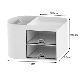 Lusacy Desk Organiser with 2 Drawers, Desk Tidy with Pen Holder, Plastic Table Stationary Organiser, Large Capacity Pen Holder Makeup Organizer for Office School Home