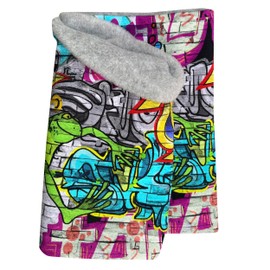 Wollhuhn Eco Girls/Boys/Children Warm Slip-On Scarf/Neckerchief Inner Fleece Lined Many Designs Winter Transitional Periods (Made of Eco Fabrics) 20220523, Graffiti grey/multi-coloured
