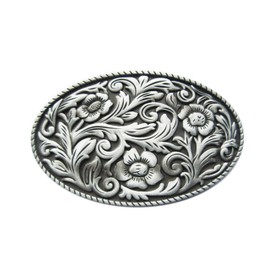 Schnalle123 Belt Buckle Western Texas Cowboy Flower 3D Look for Interchangeable Belt Buckle Buckle Model 104, silver