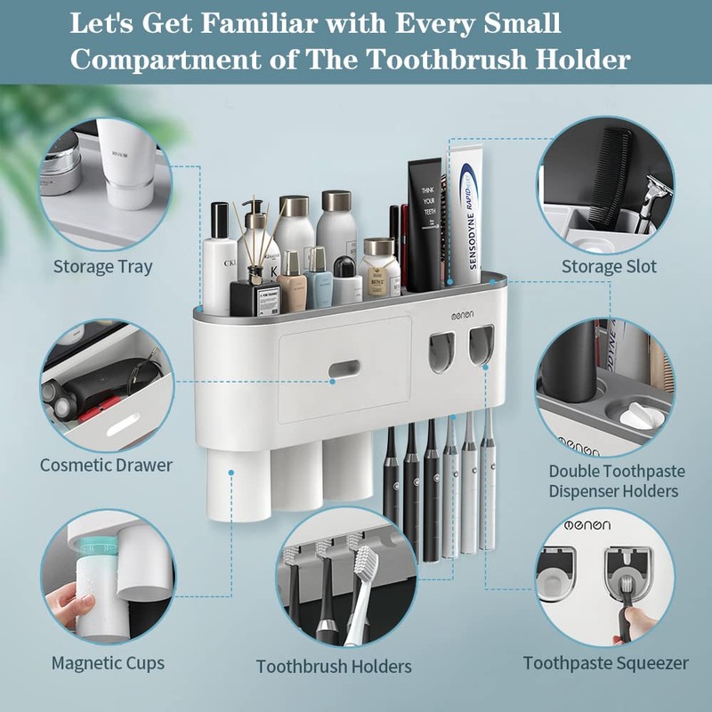 BHeadCat Toothbrush Holders Wall Mounted, Toothbrush Holder with Automatic Toothpaste