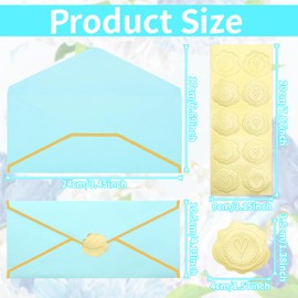 Zooyinfy Business Envelopes with V-Flap,Gold Border 30 Pack #10 Envelopes Made of 150gsm Paper, Standard Envelopes with Gold Stickers for Office, Checks, Letter Mailing,9.45 x 4.13 Inches (Light Blue)