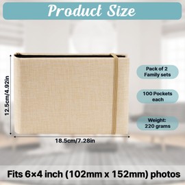 2 Pack Photo Book Album 6x4, Small Photo Album Slip In, Portable Photos Albums with Linen Cover, (Holds 200 in Total/100 Pockets Each), for Birthday Wedding Family Travel (Beige)