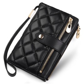 yiijay Wristlet Wallets for Women Multi Card Case Vegan Leather Trifold Clutch RFID Blocking Credit Card Holder Ladies Purse Double Zipper Pockets