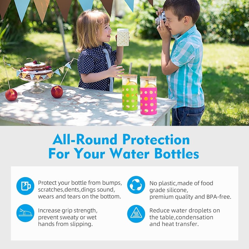 4 Pack Water Bottle Silicone Sleeve, Silicone Protective Holders for