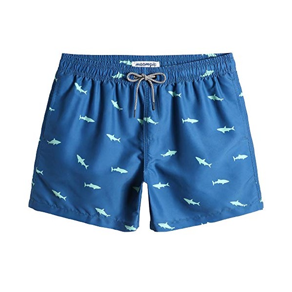 MaaMgic 5.5" Men's Swimming Trunks Quick Dry Fit Performance Surfing Short Pockets,Green Shark,Small