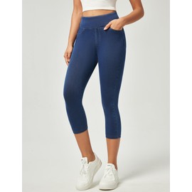 IUGA Jeggings for Women Pull On Capri Jeans Stretchy Jean Capris High Waisted Denim Capri Leggings Casual Pants with Pockets