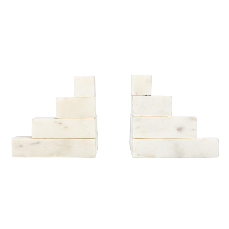 Bloomingville Decorative Marble Stairstep Bookends, White, Set of 2