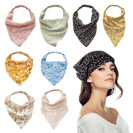 Pack of 8 Flower Headscarf for Girls, Triangle Headscarf for Women, Summer Headscarf for Women, Towel for Tying Hair, Triangle Scarf Headband