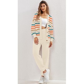 ETCYY NEW Women's 2 Piece Outfit Lounge Set Trendy Cardigan Sweater Pants Sets V Neck Button Pocket Knit Matching Loungewear