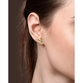 Leaf Emerald Stud Earrings for Women – 14K Gold Plated May Birthstone Emerald Green Gemstone Jewelry with Floral Leaf Design